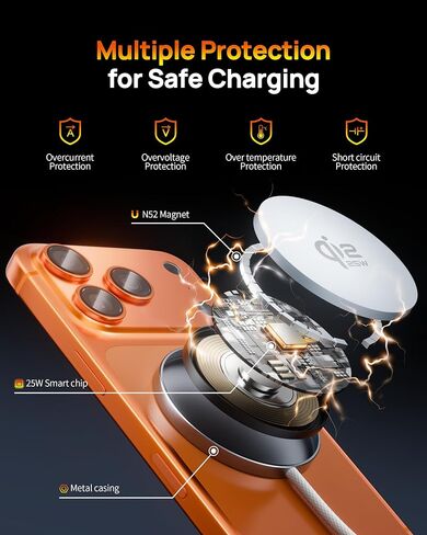 for MagSafe Charger,25W Qi2 6FT Magnetic Wireless Charger Fast Charging Pad in Kuwait