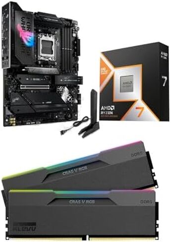 Micro Center 3-in-1 Combo: AMD Ryzen 7 9850X3D CPU Processor with ASUS ROG Strix X870E-E R2 Gaming WiFi ATX Motherboard and KLEVV CRAS V RGB DDR5 32GB (2x16GB) 6000MHz Ram Memory Black in Kuwait