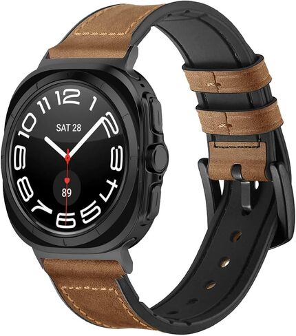 OTOPO for Galaxy Watch3 45mm Bands/Galaxy Watch 46mm Bands, 22mm Quick Release Genuine Leather Replacement strap with Stainless Steel Buckle for Samsung Galaxy Watch 3 45mm Smartwatch- Black in Kuwait