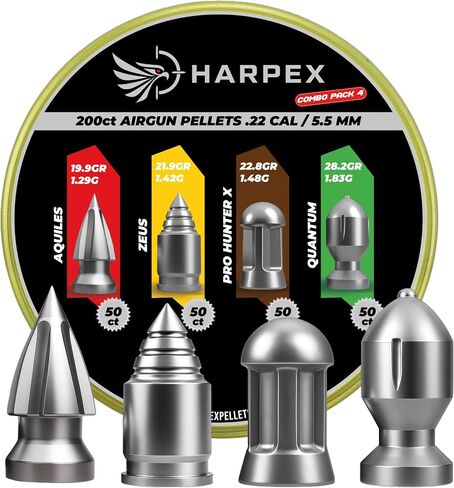 Harpex Combo Pack 4 .22 Cal Airgun Pellets – Variety Pack with Aquiles, Zeus, Pro Hunter X & Quantum – Heavy & Pointed Pellets for Maximum Impact & Deep Penetration – Precision Performance – 200 Count in Kuwait