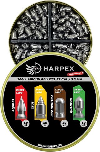 Harpex Combo Pack 4 .22 Cal Airgun Pellets – Variety Pack with Aquiles, Zeus, Pro Hunter X & Quantum – Heavy & Pointed Pellets for Maximum Impact & Deep Penetration – Precision Performance – 200 Count in Kuwait