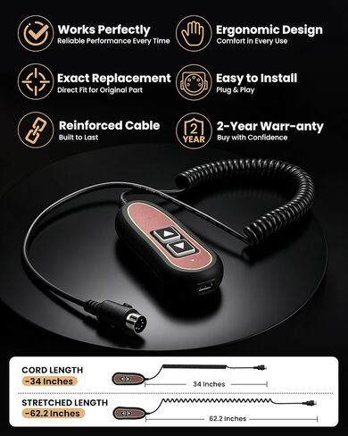 ZK1200-HC ZK1200-HC-1 2-Button 5-Pin Lift Chair Recliner Remote, Compatible with Golden and Ultra Comfort Lift Chairs | Okin or Limoss Motors, 180° 5-Pin Plug, Backlight, USB Port, 1-Year Warr-anty in Saudi Arabia