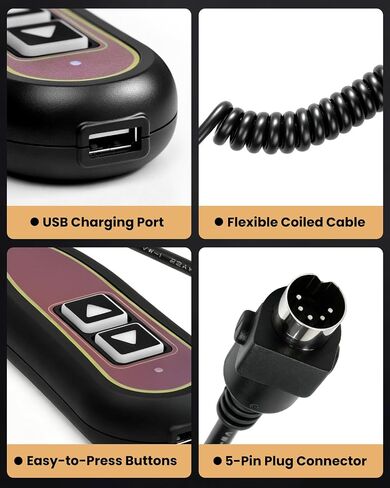 ZK1200-HC ZK1200-HC-1 2-Button 5-Pin Lift Chair Recliner Remote, Compatible with Golden and Ultra Comfort Lift Chairs | Okin or Limoss Motors, 180° 5-Pin Plug, Backlight, USB Port, 1-Year Warr-anty in Saudi Arabia