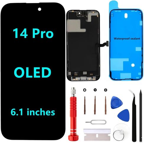OLED for iPhone 14 Pro Screen Replacement Kit [Soft OLED,NOT LCD] 6.1'' Full HD Display 3D Touch Digitizer Assembly A2650 A2890 A2889 A2891 A2892 with Repair Tools and Waterproof sealant in Kuwait