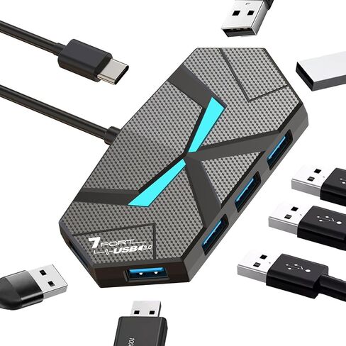 USB C 3.0 Hub with 7-Port,Multiport USB C Adapter for Data Transfer and Charging, USB Hub Splitter for Laptop, Desktop, PC, MacBook, iMac, iPad,Keyboard, Mouse in Kuwait