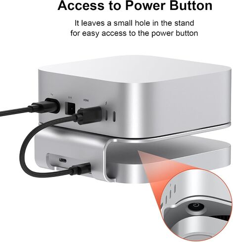 Qwiizlab Aluminum Stand Hub with SSD Enclosure, Docking Station for Mac mini M4/M4 Pro, 2 USB-A 10Gbps, TF/SD 4.0 Card Readers 312MB/s, USB-A 2.0, Fits M.2 NVMe SSD up to 8TB (Silver) in Saudi Arabia