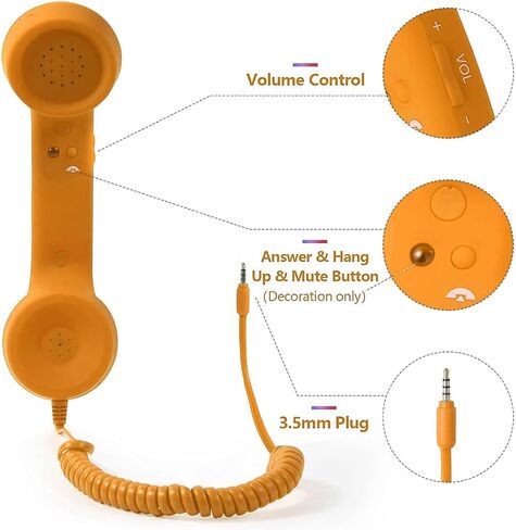 Retro Telephone Handset, Telephone Handset for Cellphone Retro Phone Handset with 3.5mm Jack Mobile Phone Receiver Old Telephone Headset Handheld Receiver for Cell Phone(Orange) in Kuwait