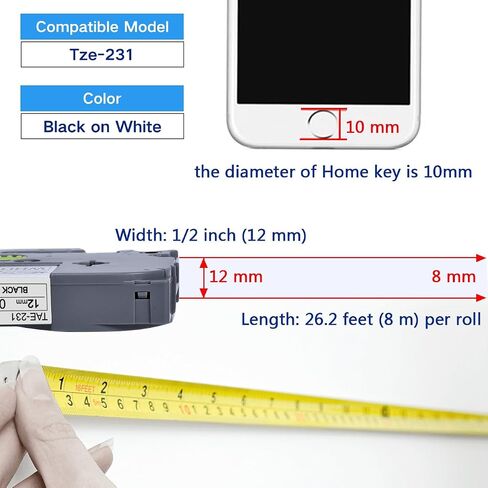 Compatible Label Tape Replacement for 231 Laminated Label Maker Tape, 12mm 0.47 Laminated White, for PT-D200 PT-D210 PTH100 PT-D400, 0.47" x 26.2', 8 Packs in Kuwait
