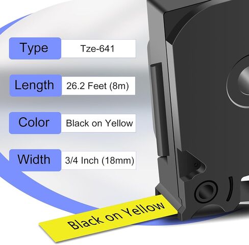 10 Pack Compatible for Brother Ptouch TZe641 TZ641 Label Maker Tape 18mm 0.7 Inch Black on Yellow Laminated TZe-641 TZ-641 TZe TZ Label Tape for PT-1800 PT-1810 PT-1830 PT-1830C PT-1830SC in Kuwait