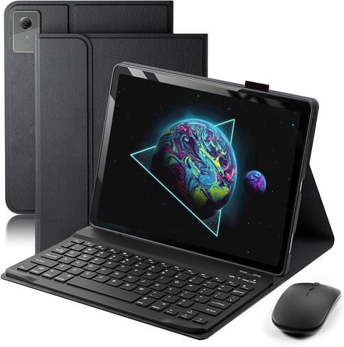 Keyboard Case for 2025 Lenovo Idea Tab Plus 12.1 Inch/Lenovo Tab K12 - Stand Folio Detachable Keyboard Cover with Mouse (TB361FU/TB361ZU) - Black in Kuwait