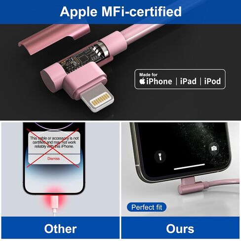 Pink Car Charger Cable for Apple CarPlay - 90 Degree Coiled Lightning Cable with 480Mbps Data, 2.4A Fast Charge USB C to Lightning Retractable iPhone Charging Cord for iPhone14/13/12/11 Pro Max/iPad in Saudi Arabia