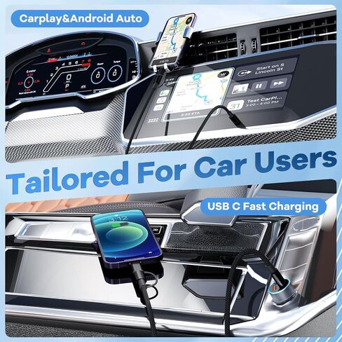 USB C and Light-ning Cable 2 in 1 60W Fast(2Pack 4FT), USB C Multi Charging Cable Charging Cords, Multiple Charger Cord Nylon Braided Compatible with iPhone16/15 Series/Phone/Pad/Laptop-Black in Kuwait