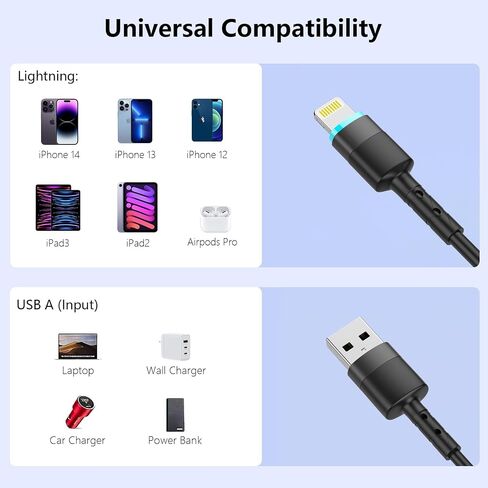 2Pack Apple CarPlay USB A to Lightning iPhone Coiled Charger Cable for Car,4Ft Short Charging Cord Sync Data Retractable Charger Connector for iPhone 14/13/12/11 SE/Xr/iPad【MFi Certified】-Black in Kuwait