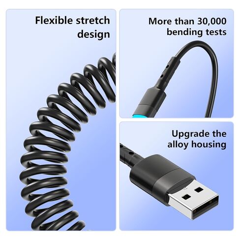 2Pack Apple CarPlay USB A to Lightning iPhone Coiled Charger Cable for Car,4Ft Short Charging Cord Sync Data Retractable Charger Connector for iPhone 14/13/12/11 SE/Xr/iPad【MFi Certified】-Black in Kuwait