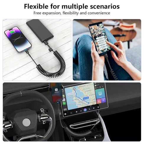 2Pack Apple CarPlay USB A to Lightning iPhone Coiled Charger Cable for Car,4Ft Short Charging Cord Sync Data Retractable Charger Connector for iPhone 14/13/12/11 SE/Xr/iPad【MFi Certified】-Black in Kuwait
