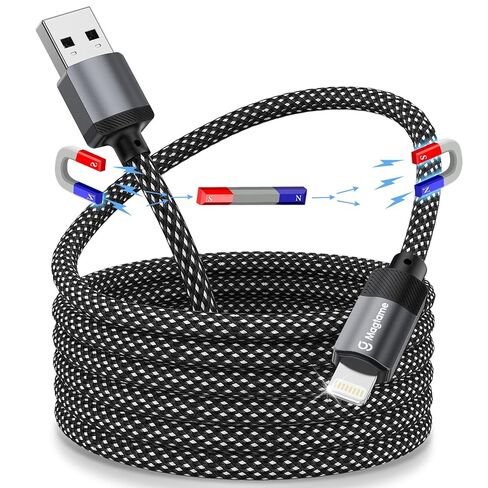 Magnetic Coiled iPhone Charger Cable - 3.3ft Fast Charging Cord for CarPlay, Braided USB A to Lightning Cable, MFi Certified Compatible with iPhone 14/13/12/11 Patent Product in Kuwait