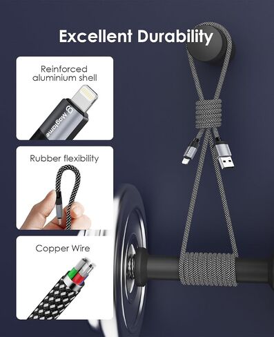 Magnetic Coiled iPhone Charger Cable - 3.3ft Fast Charging Cord for CarPlay, Braided USB A to Lightning Cable, MFi Certified Compatible with iPhone 14/13/12/11 Patent Product in Kuwait
