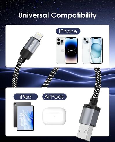 Magnetic Coiled iPhone Charger Cable - 3.3ft Fast Charging Cord for CarPlay, Braided USB A to Lightning Cable, MFi Certified Compatible with iPhone 14/13/12/11 Patent Product in Kuwait