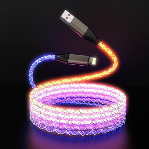 Light Up LED Breathing Flowing LED USB A to Lightning Charger Cable,RGB Colorful Gradual Charging Cord for iPhone 14 Pro Max13/12/11 Pro Max/Mini/XS MAX/XR/XS/X/8/7/Plus iPad-3ft,[Apple MFi Certified] in Kuwait