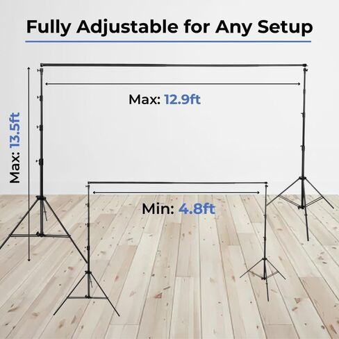 12.9' Photography Backdrop Support Kit – 2 Light Stands, Telescoping Crossbar (4.8' to 12.9'), Adjustable Height up to 13.5', Carrying Bag, Supports Seamless Paper & Backdrops up to 38 lbs in Saudi Arabia