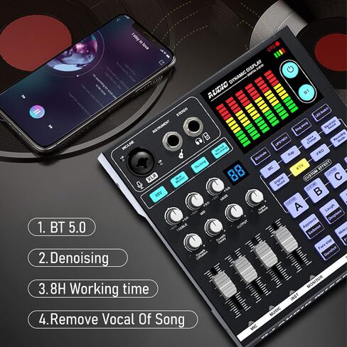 48V Podcast Sound Board BT DJ Mixer External Music Sound Card for Live Streaming Studio Recording Gaming in Kuwait