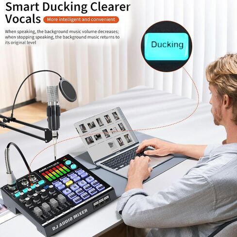48V Podcast Sound Board BT DJ Mixer External Music Sound Card for Live Streaming Studio Recording Gaming in Kuwait