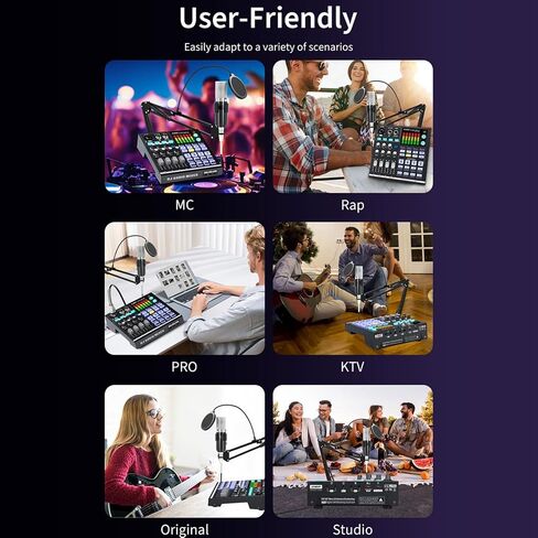 48V Podcast Sound Board BT DJ Mixer External Music Sound Card for Live Streaming Studio Recording Gaming in Kuwait