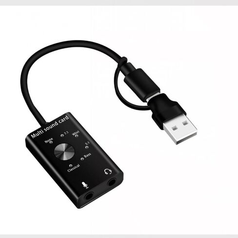 Aluminum Alloy Shell TypeC to Audio Sound Card 7.1/5.1 Surround External USB Adapter 96KHz DAC with Mic/Earphone Jack for Laptop Desktop in Kuwait