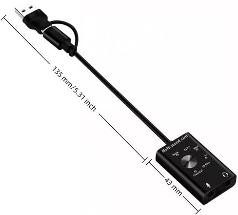 Aluminum Alloy Shell TypeC to Audio Sound Card 7.1/5.1 Surround External USB Adapter 96KHz DAC with Mic/Earphone Jack for Laptop Desktop in Kuwait