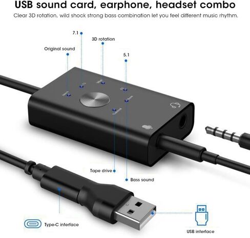 Aluminum Alloy Shell TypeC to Audio Sound Card 7.1/5.1 Surround External USB Adapter 96KHz DAC with Mic/Earphone Jack for Laptop Desktop in Kuwait