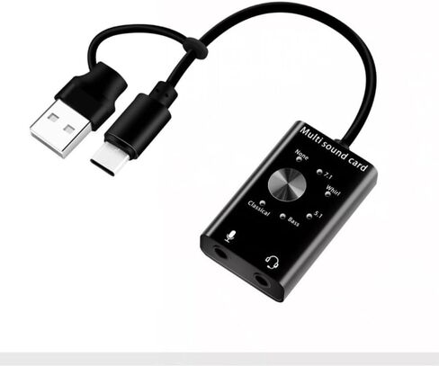 Aluminum Alloy Shell TypeC to Audio Sound Card 7.1/5.1 Surround External USB Adapter 96KHz DAC with Mic/Earphone Jack for Laptop Desktop in Kuwait