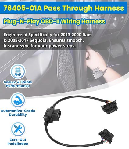 76405-01A Pass Through Harness, Plug-N-Play OBD-II Wiring Harness for Electric Retractable Running Boards - Fits 2013-2020 Ram 1500 2500 3500 & 2008-2017 Toyota Sequoia - Side Step Connector in Saudi Arabia