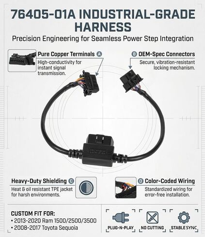 76405-01A Pass Through Harness, Plug-N-Play OBD-II Wiring Harness for Electric Retractable Running Boards - Fits 2013-2020 Ram 1500 2500 3500 & 2008-2017 Toyota Sequoia - Side Step Connector in Saudi Arabia