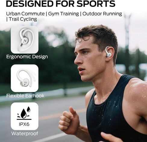 Oraolo N-Lite 216 Wireless Earbuds, Sports Earbuds with Earhooks, Noise Cancelling Headset, Stereo Deep Bass Over Ear Buds 48H Playtime, IPX6 Waterproof Earphones for Sports/Running/Workout（White） in Saudi Arabia