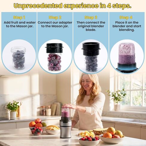 Adapter for Ninja Nutri-Plus Blender & Ball Wide-Mouth Mason Jars - Blend, Store & Go in the Same Jar - Blender Accessory for 900W BN301 - Easy to Clean, Dishwasher Safe (Adapter Only) in Kuwait