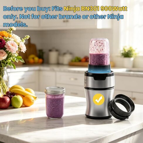 Adapter for Ninja Nutri-Plus Blender & Ball Wide-Mouth Mason Jars - Blend, Store & Go in the Same Jar - Blender Accessory for 900W BN301 - Easy to Clean, Dishwasher Safe (Adapter Only) in Kuwait