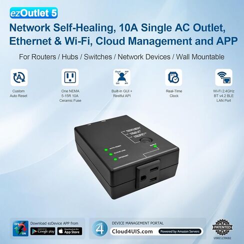 ezOutlet5 IP Enabled Remote Power, Ping Auto Reboot, Single Outlet, 10A Fuse, WiFi & LAN, Cloud & APP. in Kuwait