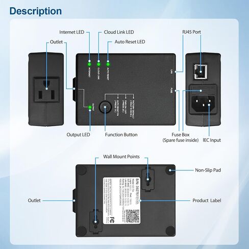 ezOutlet5 IP Enabled Remote Power, Ping Auto Reboot, Single Outlet, 10A Fuse, WiFi & LAN, Cloud & APP. in Kuwait