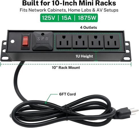 FIRMERST 10-Inch Rack PDU, 1U 4-Outlet Surge Power Strip, 6 FT in Kuwait