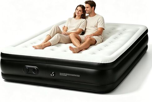 Queen Air Mattress with Built in Pump Portable Flocked Top Black in Kuwait