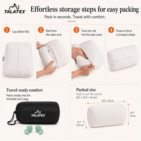 Talatex Premium 100% Natural Latex Talalay Travel Pillow, Camping Pillow, Small Camping Pillow with Compressible Stuff Sack, No Memory Foam Chemicals with Washable Cover (Soft) in Kuwait
