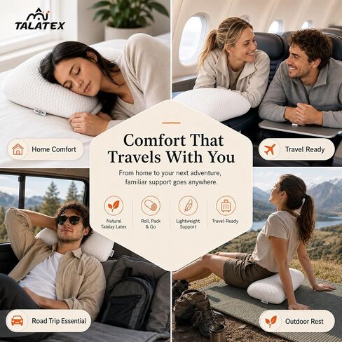 Talatex Premium 100% Natural Latex Talalay Travel Pillow, Camping Pillow, Small Camping Pillow with Compressible Stuff Sack, No Memory Foam Chemicals with Washable Cover (Soft) in Kuwait