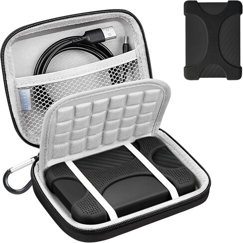 Lacdo Carrying Case for Seagate Portable/Game Drive, WD Elements/My Passport Ultra, Toshiba Canvio Basics/Advance External Hard Drive 3TB 4TB 5TB 6TB Hard EVA Case+Soft Silicone Cover Protective,Black in Kuwait