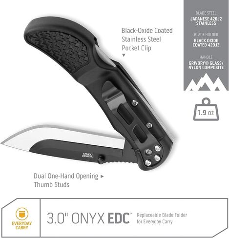 OUTDOOR EDGE 3.0" Onyx EDC with 3 Stainless & 6 Black Drop-Point Blade Pack | Pocket Knife with Replaceable Blades and Pocket Clip | The Perfect Razor Sharp EDC Knife in Kuwait