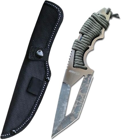 8.07" Fixed Blade Hunting Knife with Nylon Sheath, Survival Knife,Full Tang Bowie Knife with Paracord Handle,For Hunting, Camping,Bushcraft,Man Woman Gift(Black) in Kuwait