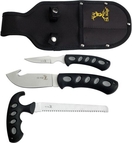 Elk Ridge - Outdoors 3-PC Hunting Knife Set - Satin Finish Stainless Steel Blades, Black Nylon Fiber Handles, Includes Combo Sheath - Hunting, Camping, Survival - ER-252 in Kuwait