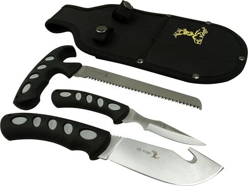 Elk Ridge - Outdoors 3-PC Hunting Knife Set - Satin Finish Stainless Steel Blades, Black Nylon Fiber Handles, Includes Combo Sheath - Hunting, Camping, Survival - ER-252 in Kuwait