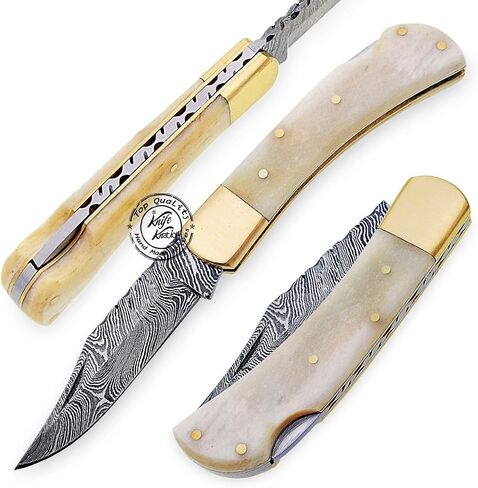 Beautiful Camel Bone Handmade Damascus Steel Folding Pocket Knife 100% Prime Quality in Kuwait