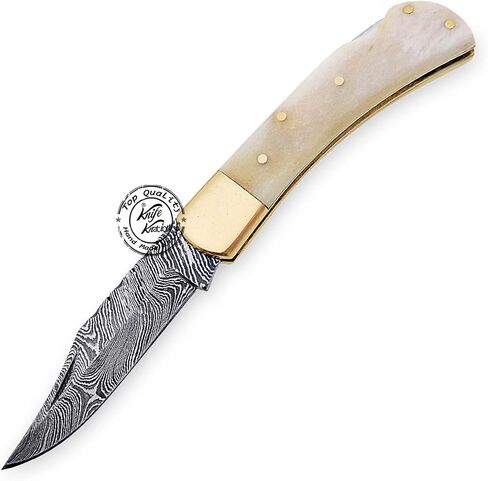 Beautiful Camel Bone Handmade Damascus Steel Folding Pocket Knife 100% Prime Quality in Kuwait