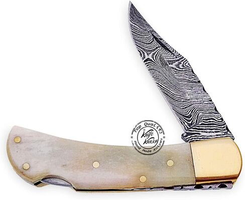 Beautiful Camel Bone Handmade Damascus Steel Folding Pocket Knife 100% Prime Quality in Kuwait